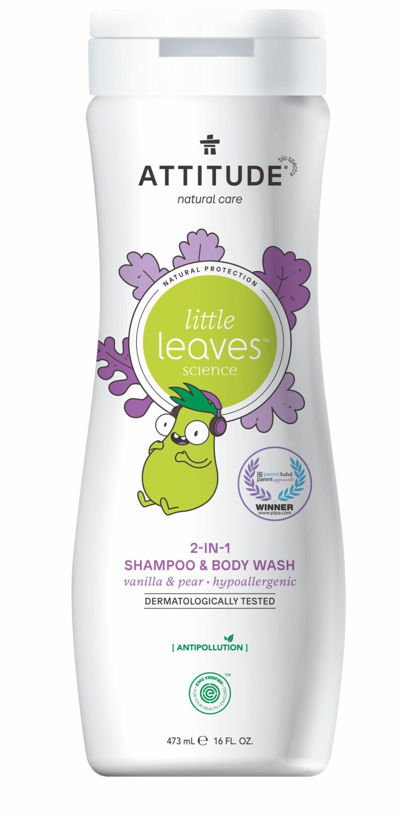 ATTITUDE Little leaves Dětské tělové mýdlo a šampon 2v1 vanilka hruška 473 ml