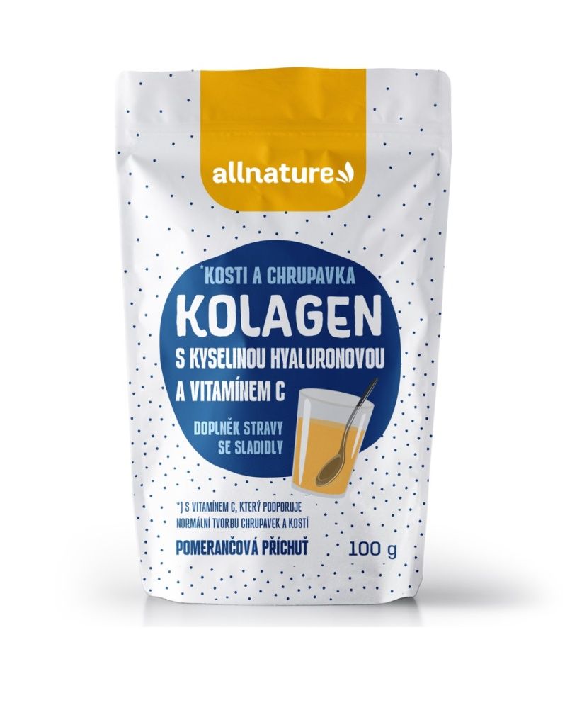 Allnature Kolagen s kyselinou hyaluronovou a vitamínem C příchuť pomeranč 100 g