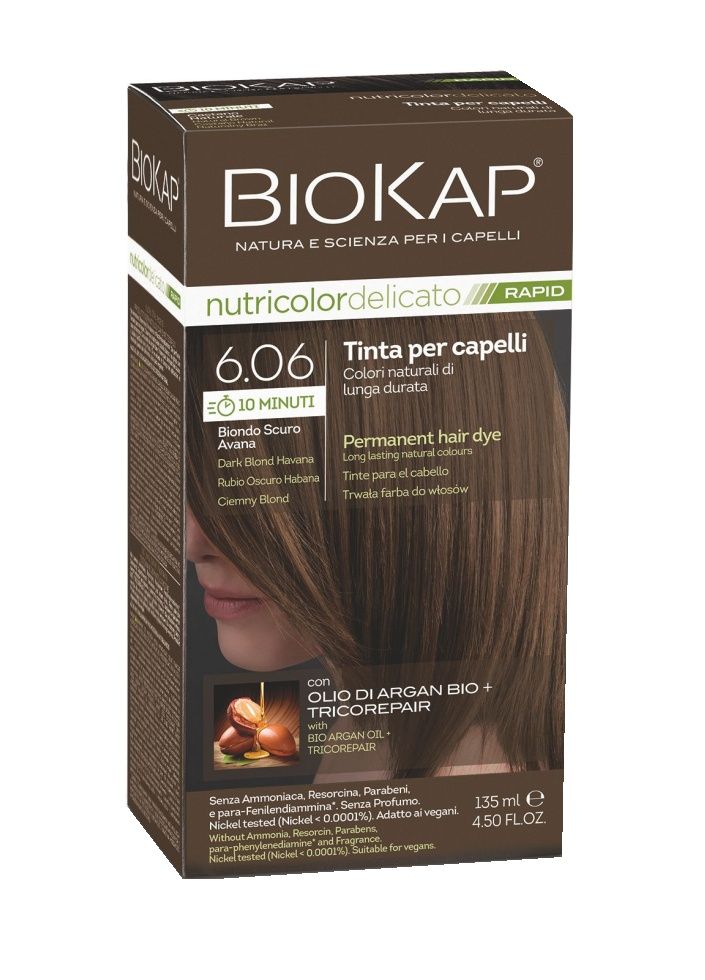 BIOKAP Nutricolor Delicato Rapid 6.06 Tmavá blond Havana barva na vlasy 135 ml