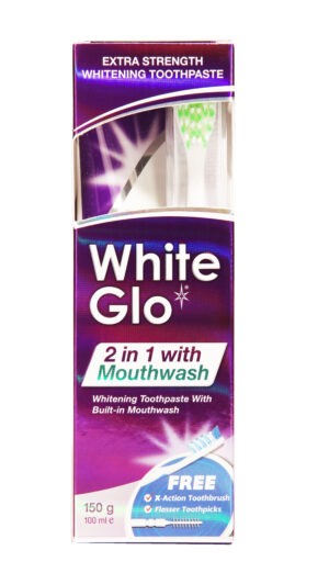 White Glo 2 in 1 Mouthwash bělící zubní pasta s ústní vodou 150 g + kartáček
