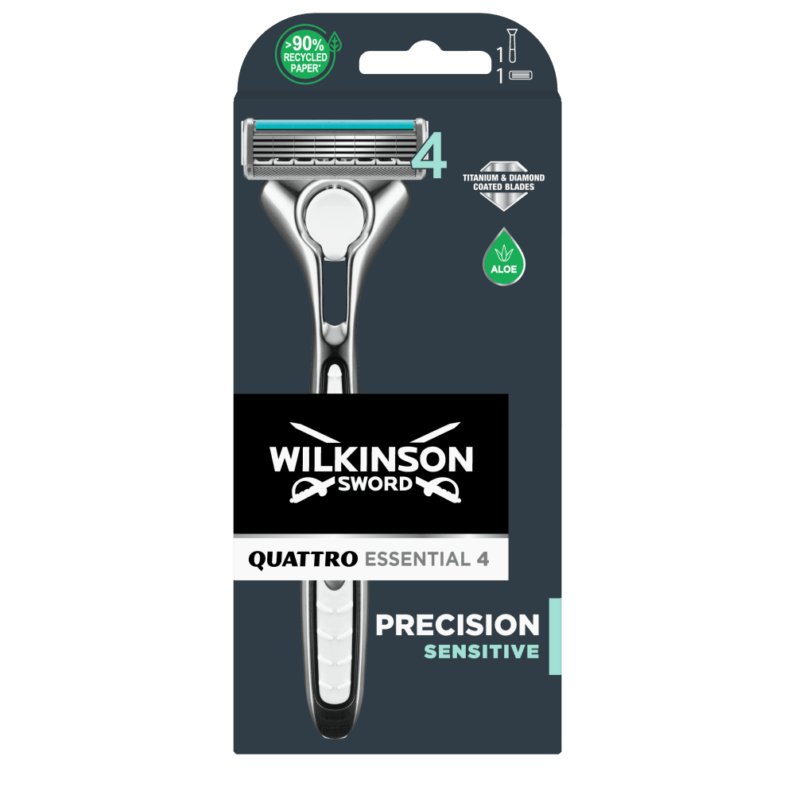 Wilkinson Quattro Essential Precision Sensitive 1-up holicí strojek + 1 náhradní hlavice